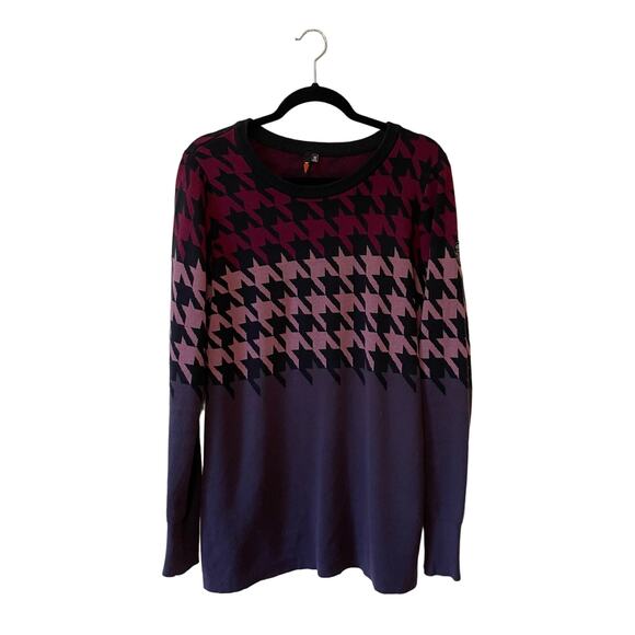 Pullover sweatshirt M long sleeve ribbed knit pink purple cabincore houndstooth - Picture 1 of 8
